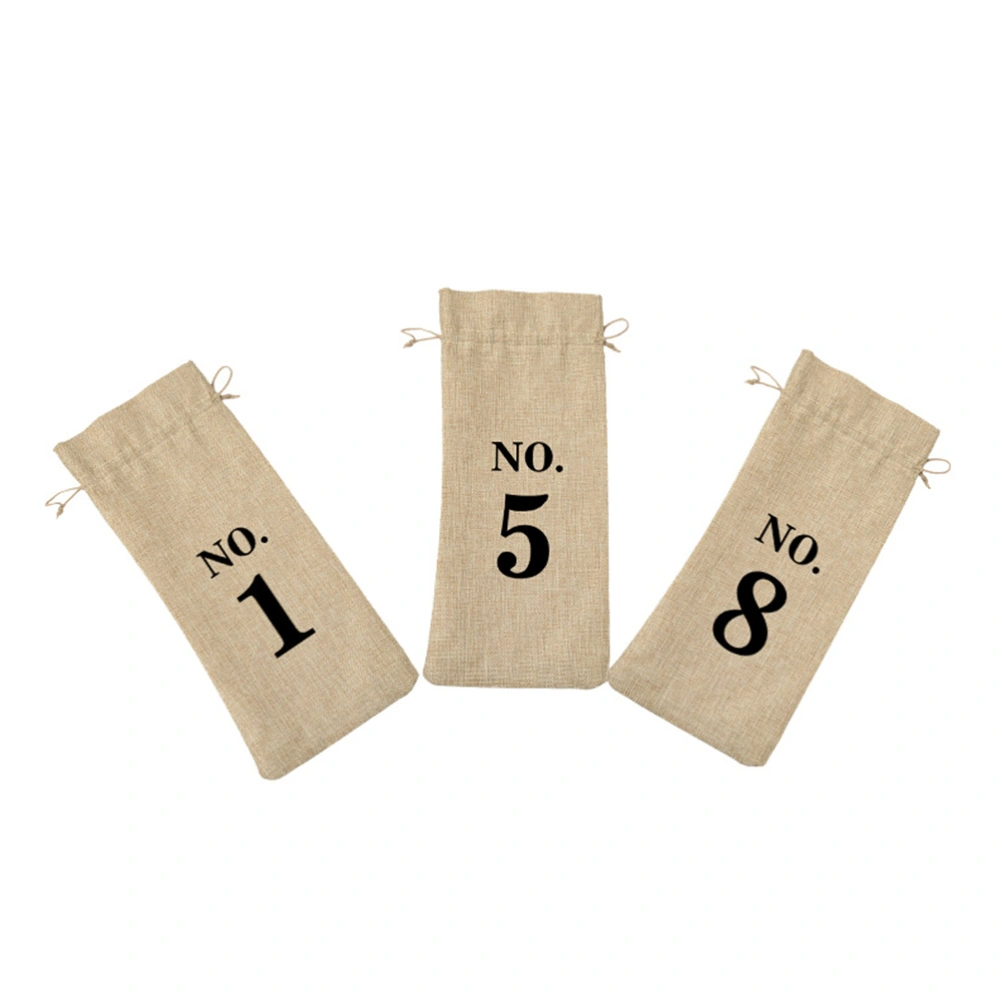 10pcs European Style Wine Bottle Bag Vintage Linen Bottle Bag Wedding Number Wine Packaging Pouch (Number 1-10)