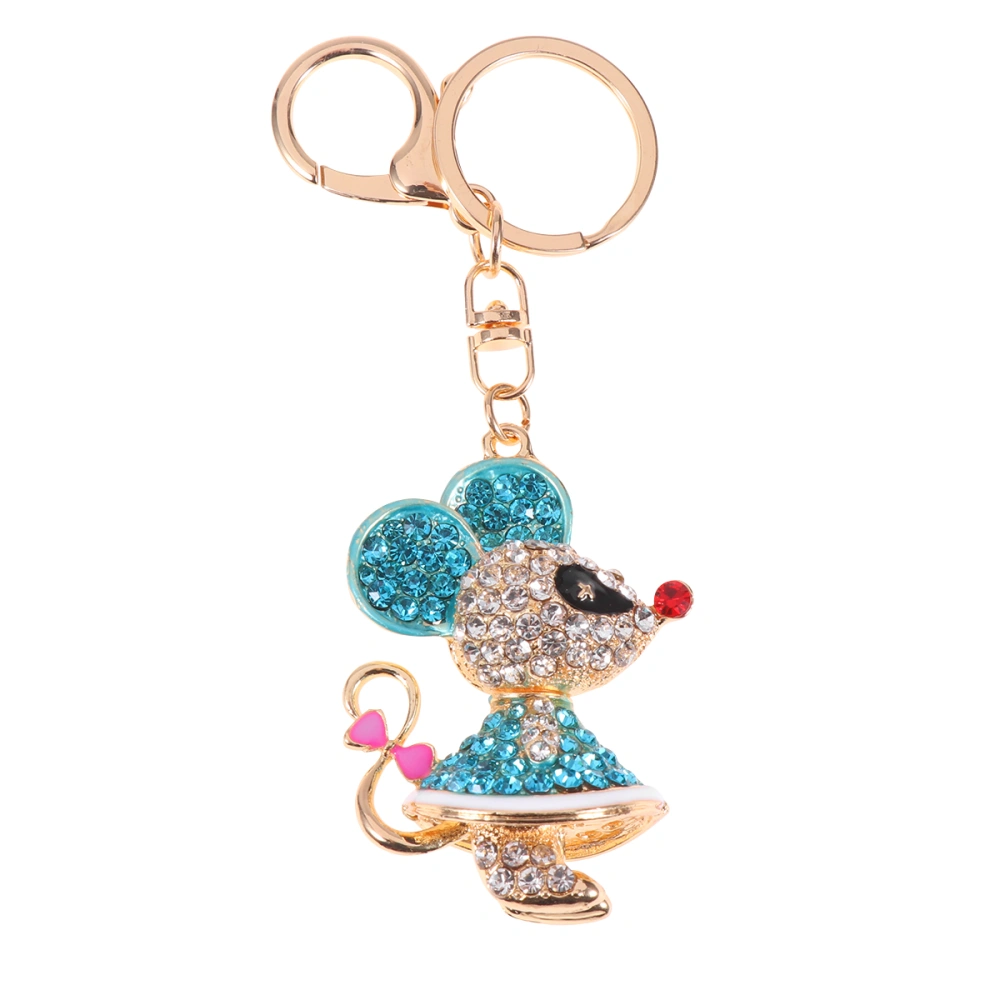 Mouse Design Key Chain Fashion Key Ring Rhinestone Exquisite Key Chain for Couple Lover (Blue Girl)