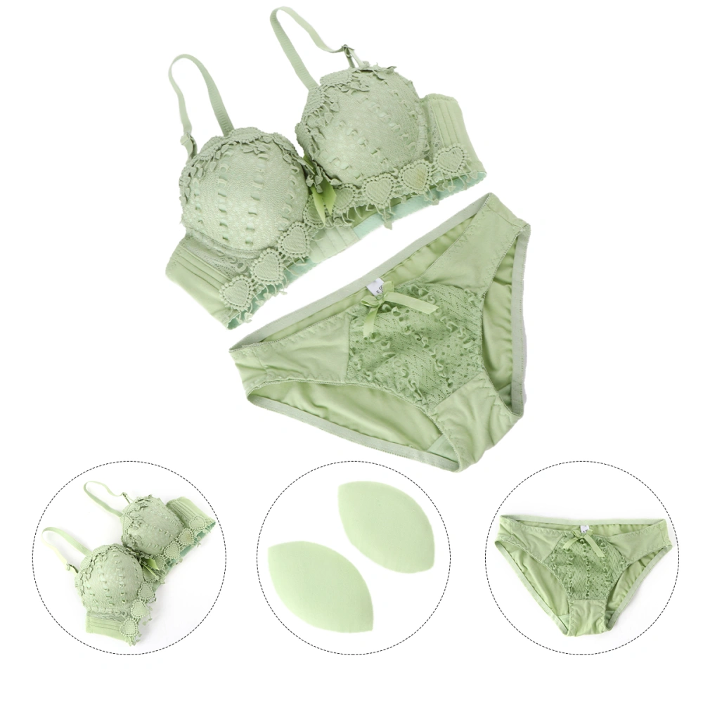 Lace Lingerie Set Sexy Bra Push Up Bra Underwear Bra and Panties for Women Ladies (Green, 80B)