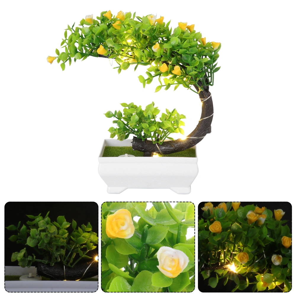 Potted Plant Ornament Desktop Landscape Plant Adornment Bonsai Decor with Lamp