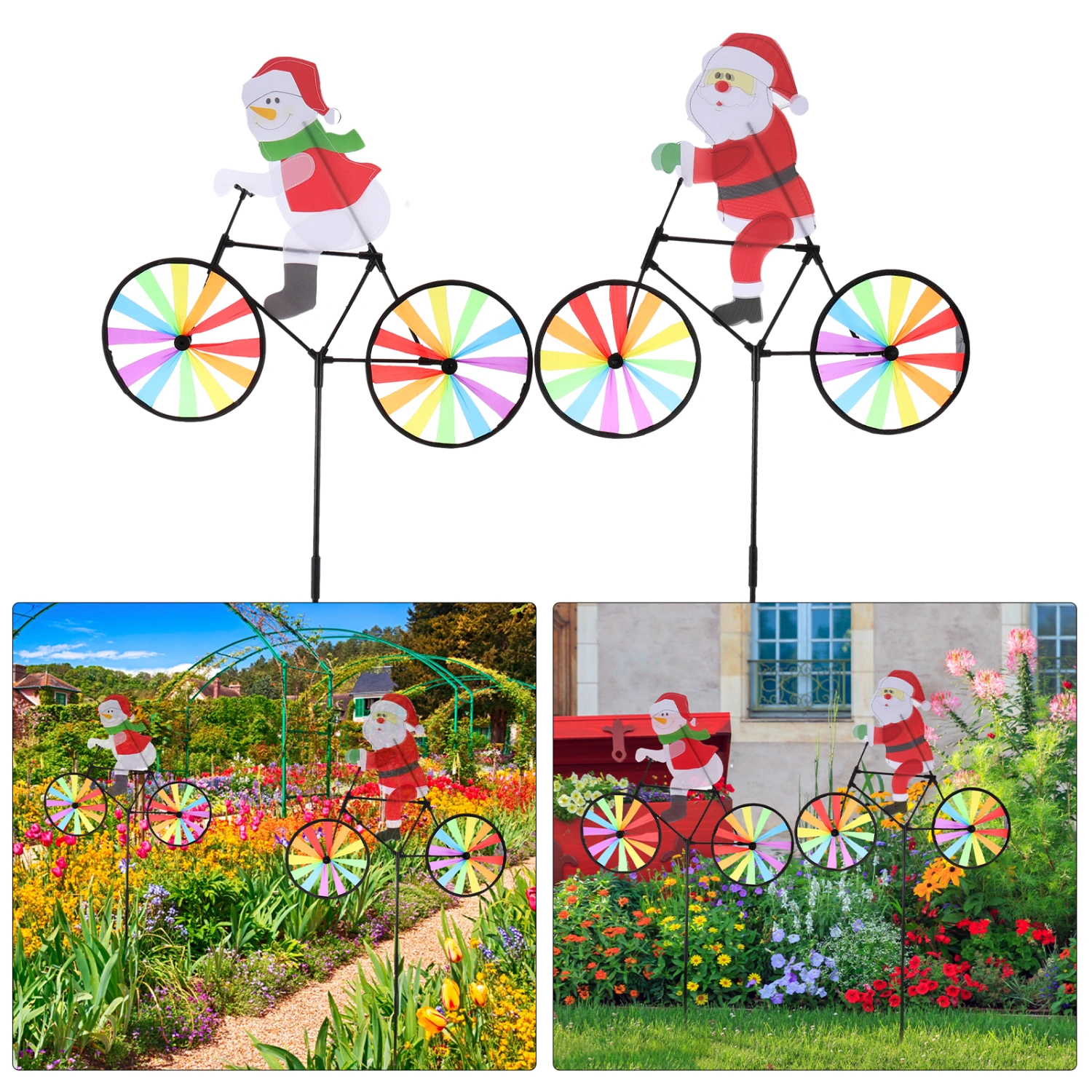 2pcs Christmas Garden Windmill Snowman Santa Wheel Wind Random Pattern