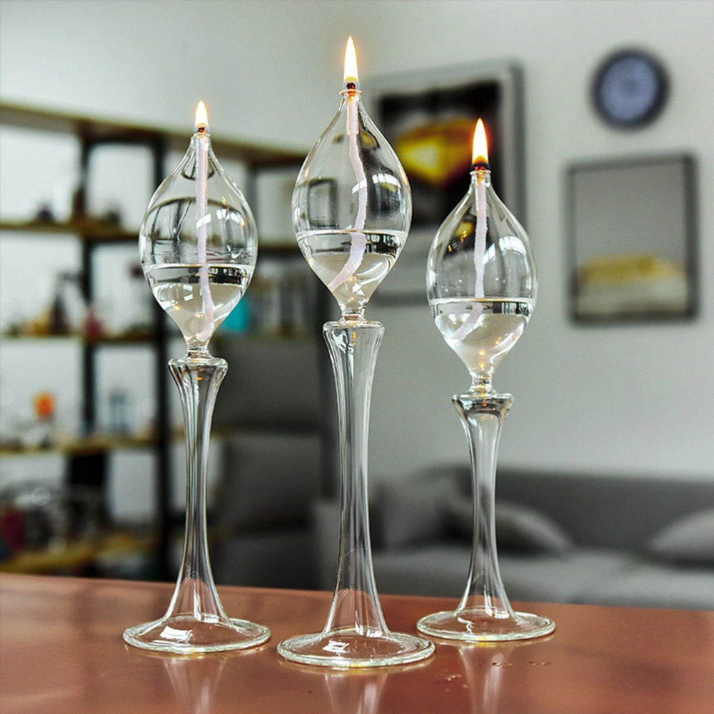 2pcs Transparent Candleholder Glass Candlestick Oil Lamp Decorative Candlestick