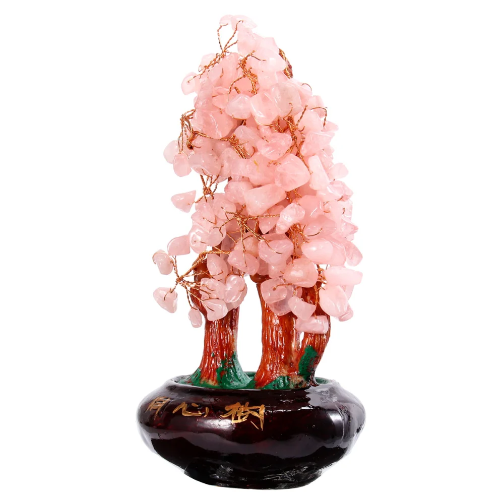 1Pc Cyrstal Resin Money Tree Ornament Tree Decor Delicate Money Tree Bonsai Adornment Resin Crafts for Office Home (Pink)