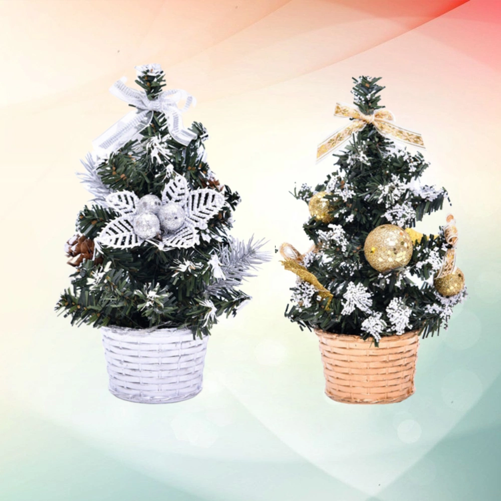 2pcs Exquisite Miniature Xmas Tree Decor Christmas Tree Model Gifts Lifelike Home Party Decor (20cm Silver B and Golden A)