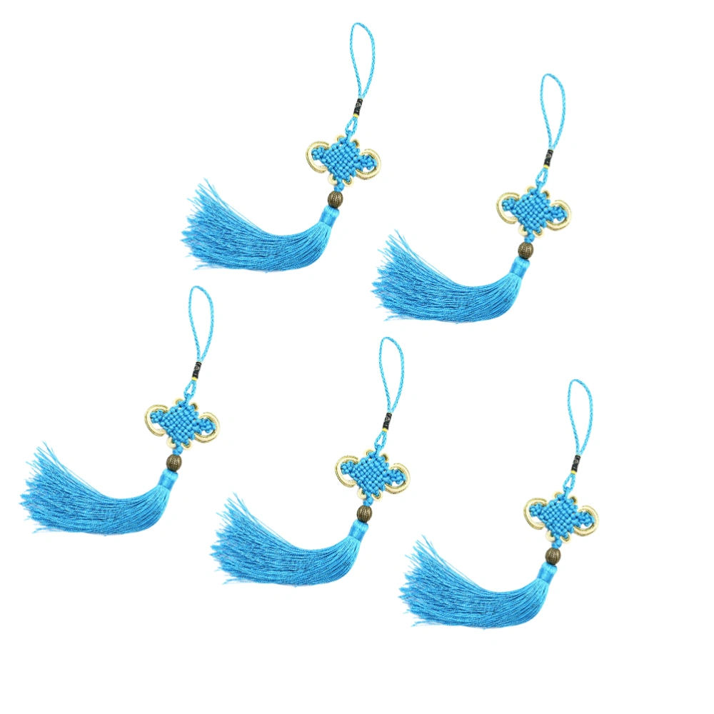 5Pcs Tassel Hanging Pendant Chinese Knot Car Pendant Traditional Home Decoration Spring Festival Ornament Sky-Blue