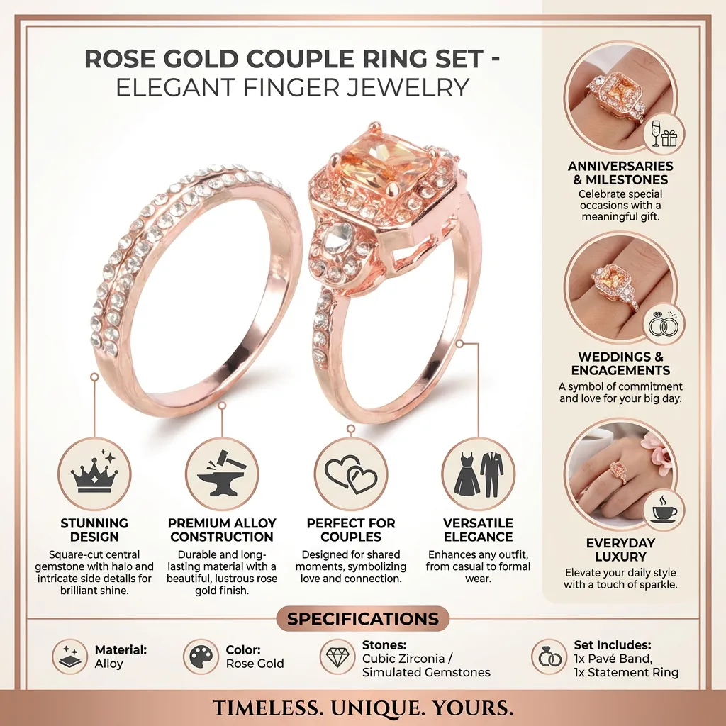 1Pc Rose Gold Couple Ring Elegant Finger Ring Alloy Ring Fashion Finger Jewelry