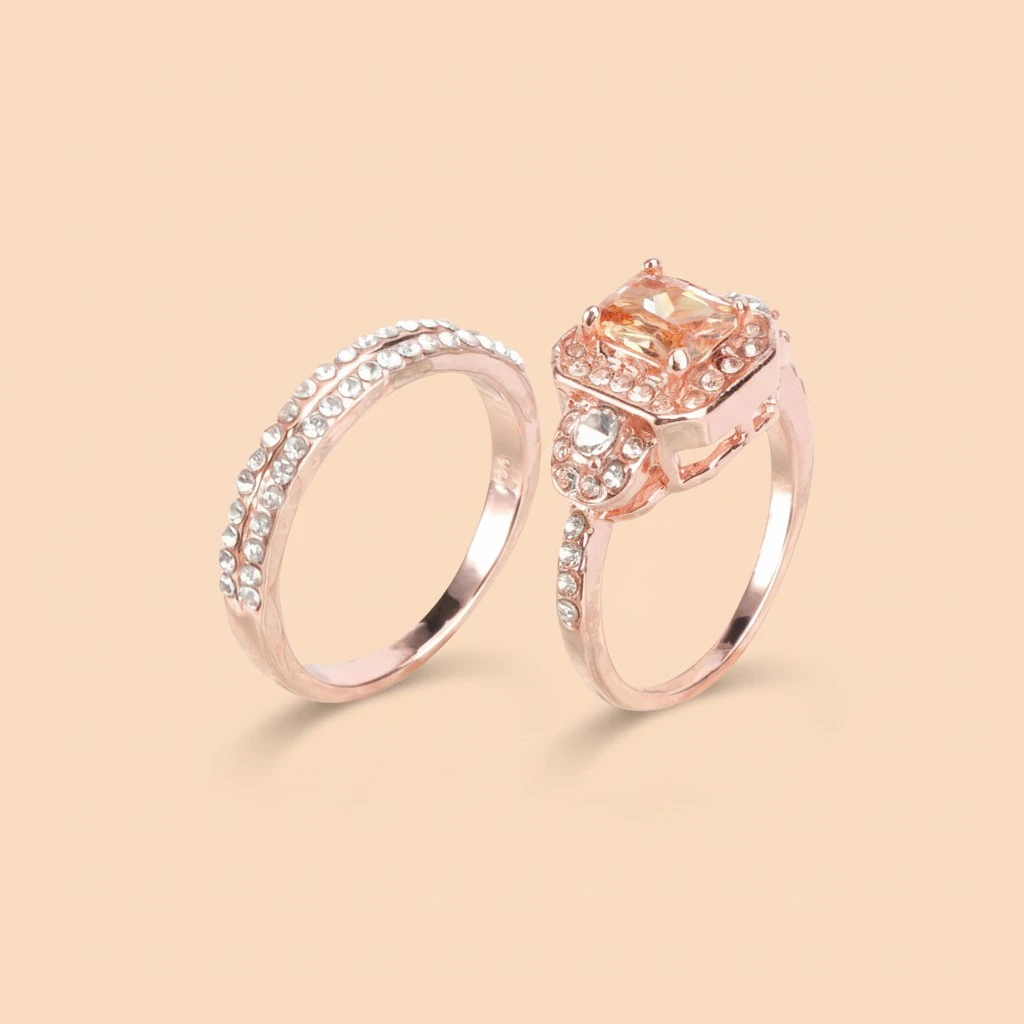 1Pc Rose Gold Couple Ring Elegant Finger Ring Alloy Ring Fashion Finger Jewelry