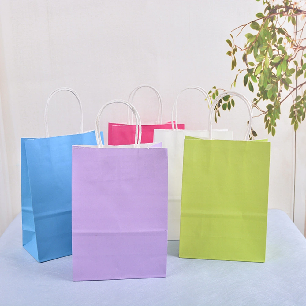 50Pcs Candy Color Kraft Paper Handle Gift Bag Recyclable Paper Bags (White)