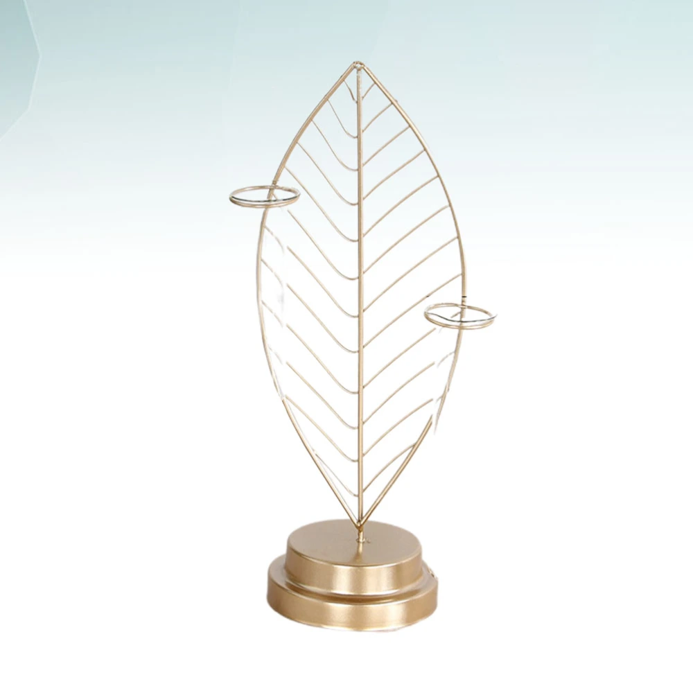 1pc Iron Golden Leaf Shaped Hydroponic Vase Glass Tube Hydroponic Plant Glass Container (2 Tubes)