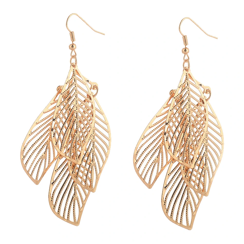 1 Pair Multi-layer Leaf Earrings Simple Hollow-out Leaves Eardrop Vintage Earbob