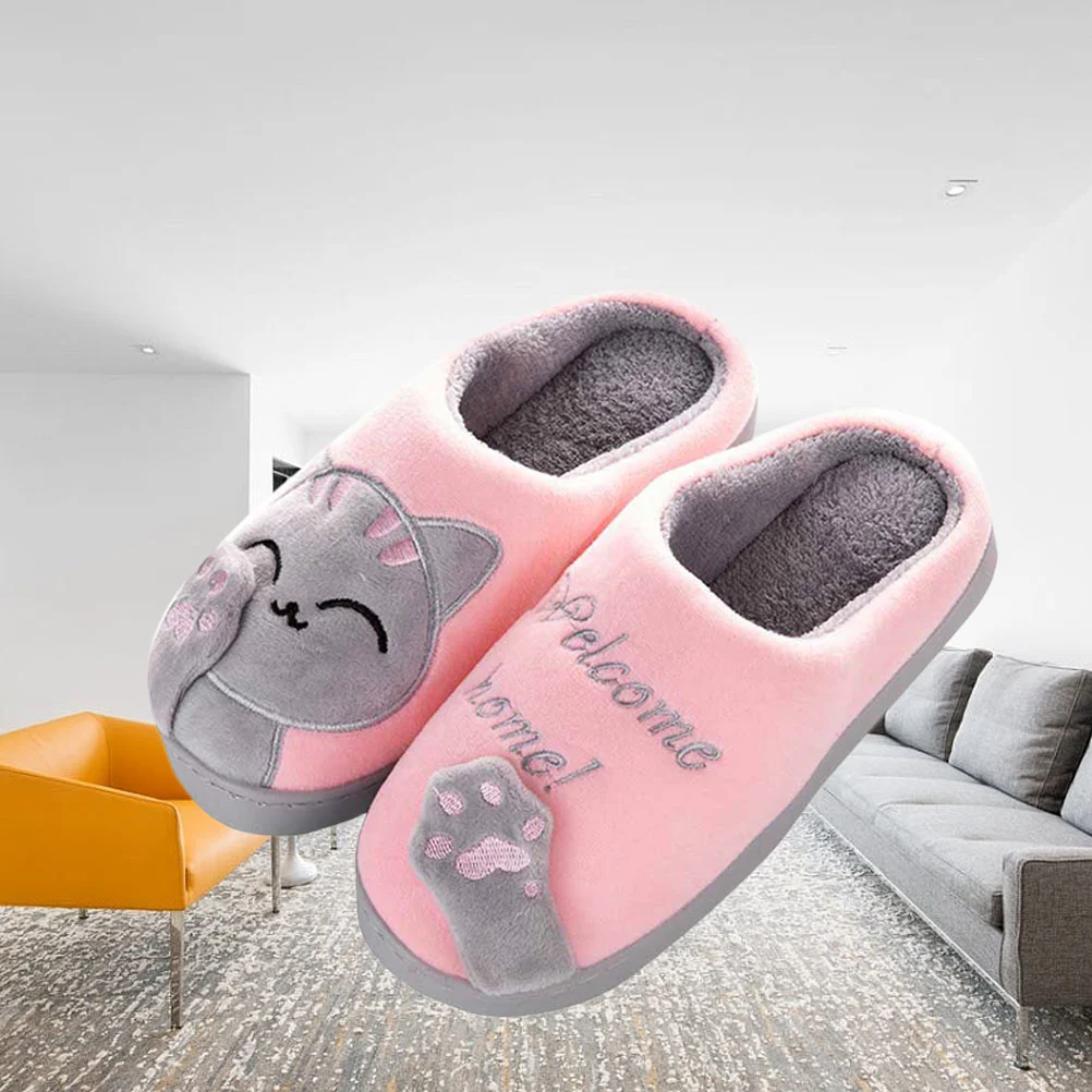 Woman Cotton Slippers Winter Warm Skid Resistance Slippers Home Slippers for Woman Girl (Pink, S Size, Shoes Mark: 36-37 yards, but Suitable for 35-36 yards)
