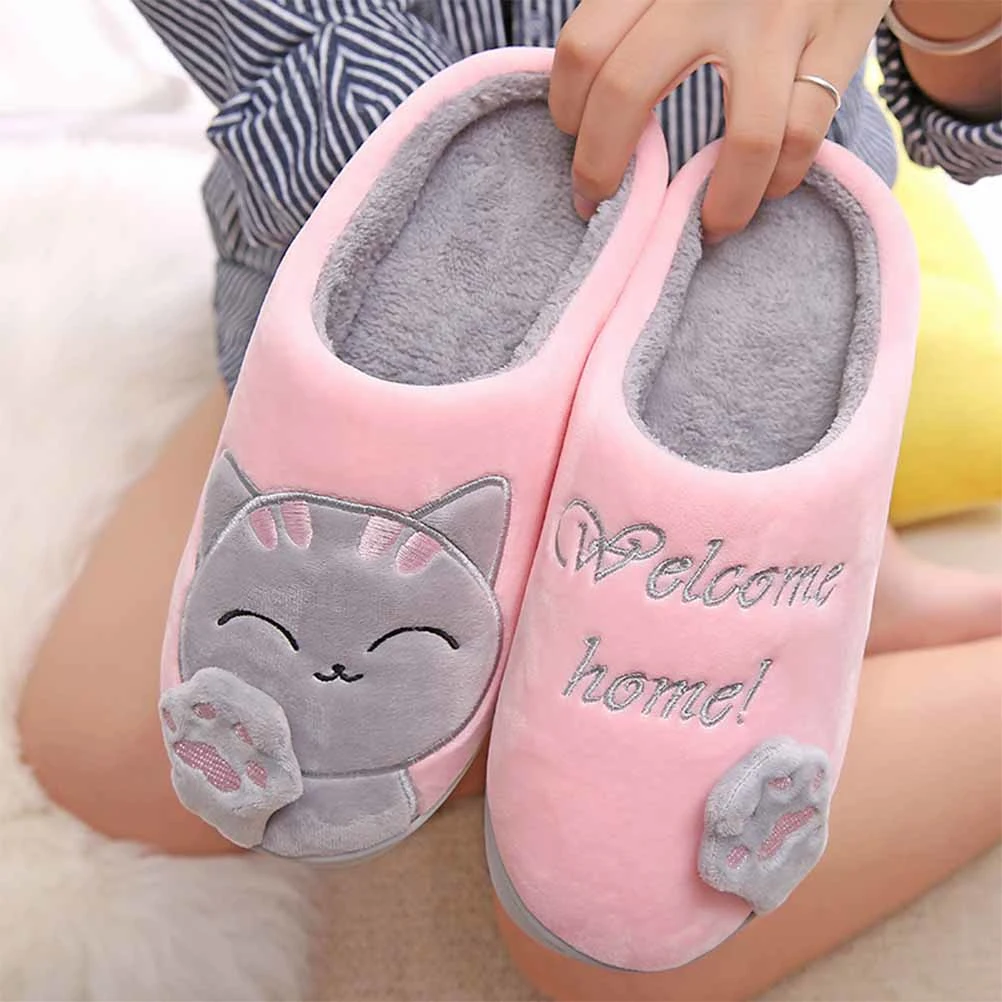 Woman Cotton Slippers Winter Warm Skid Resistance Slippers Home Slippers for Woman Girl (Pink, S Size, Shoes Mark: 36-37 yards, but Suitable for 35-36 yards)