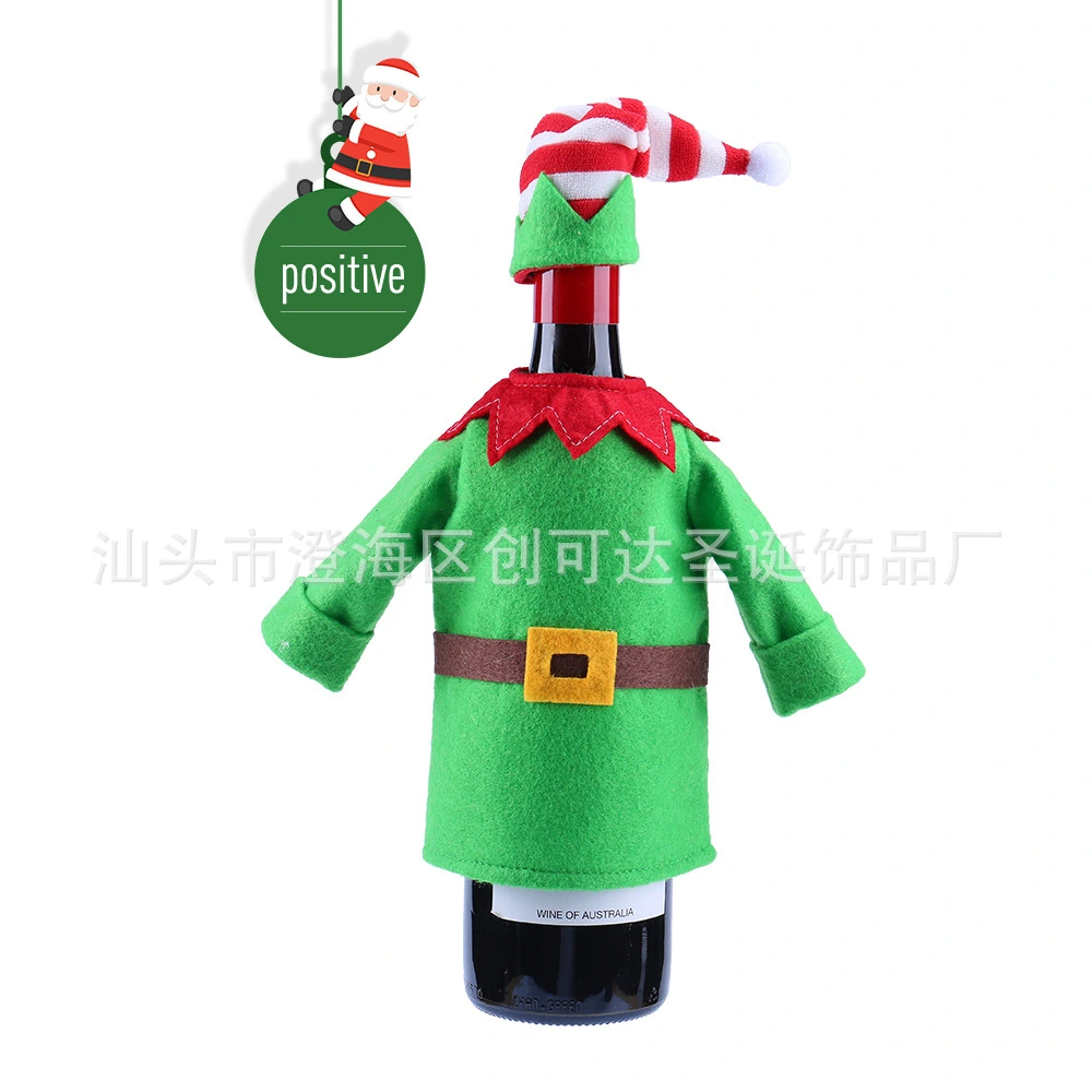 1 Set Christmas Wine Bottle Covering Elf Theme Non-woven Fabrics Hat Clothing