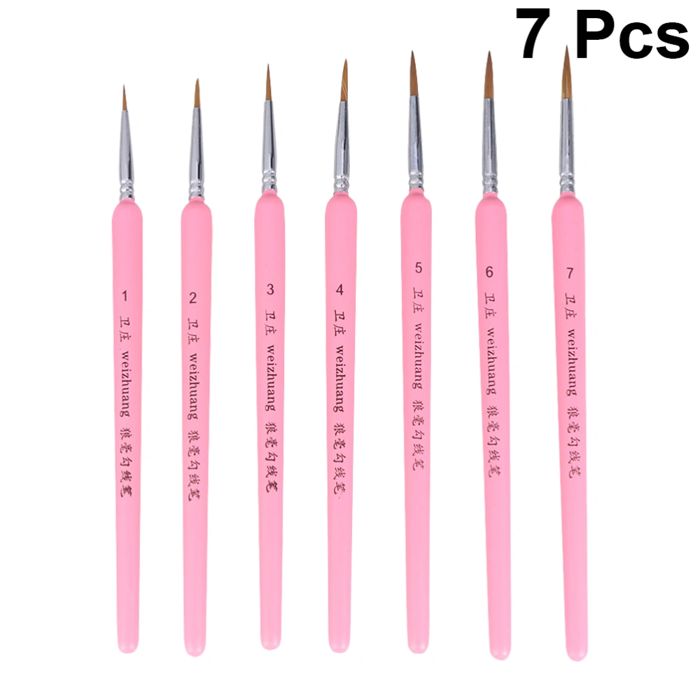 7Pcs Wolf Hair Tip Brushes Professional Detail Paint Brush Fine Detailing Painting Drawing Brushes(Pink)