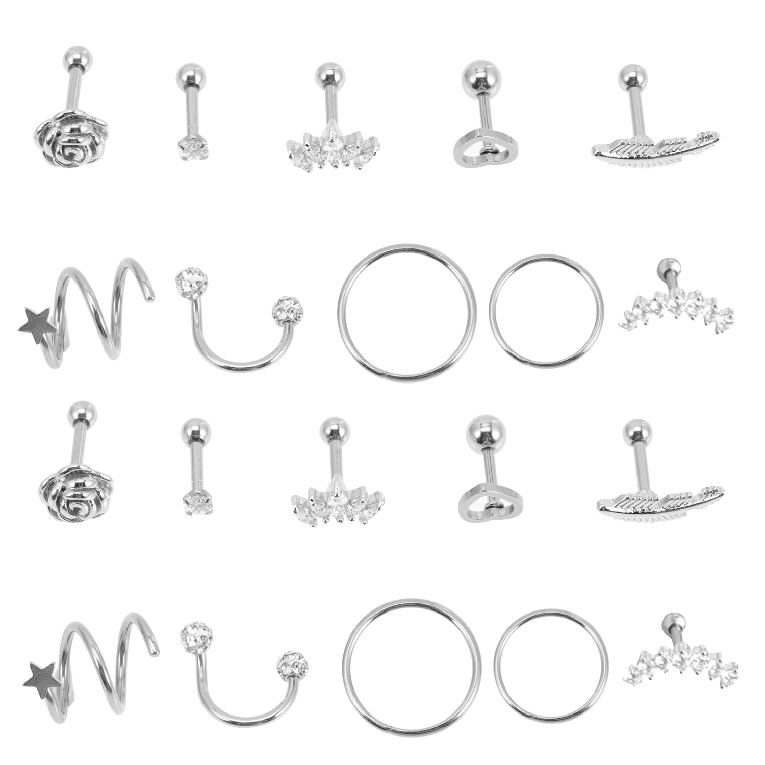 20Pcs Fashion Piercing Earrings Ear Stud Stainless Steel Ear Piercing Jewelry