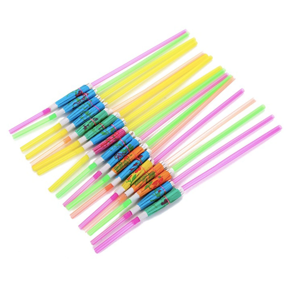 200pcs Disposable Drinking Pipettes Umbrella Design Straws Party Decorative Fluorescence Drinking Straw Hawaiian Luau Party Supply (Mixed Color)