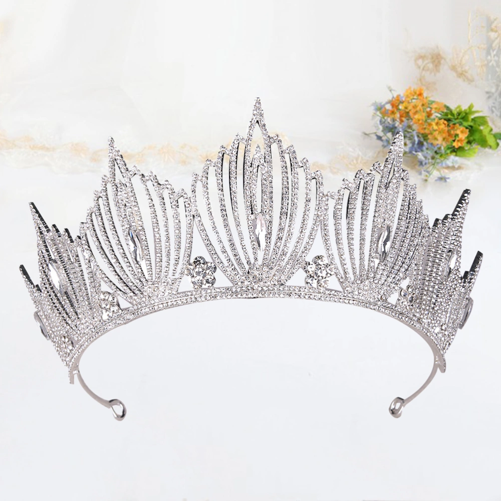 1pc Baroque Style Crown Elegant Rhinestone Hair Headband Bride Wedding Headdress (Silver Base White Rhinestone)