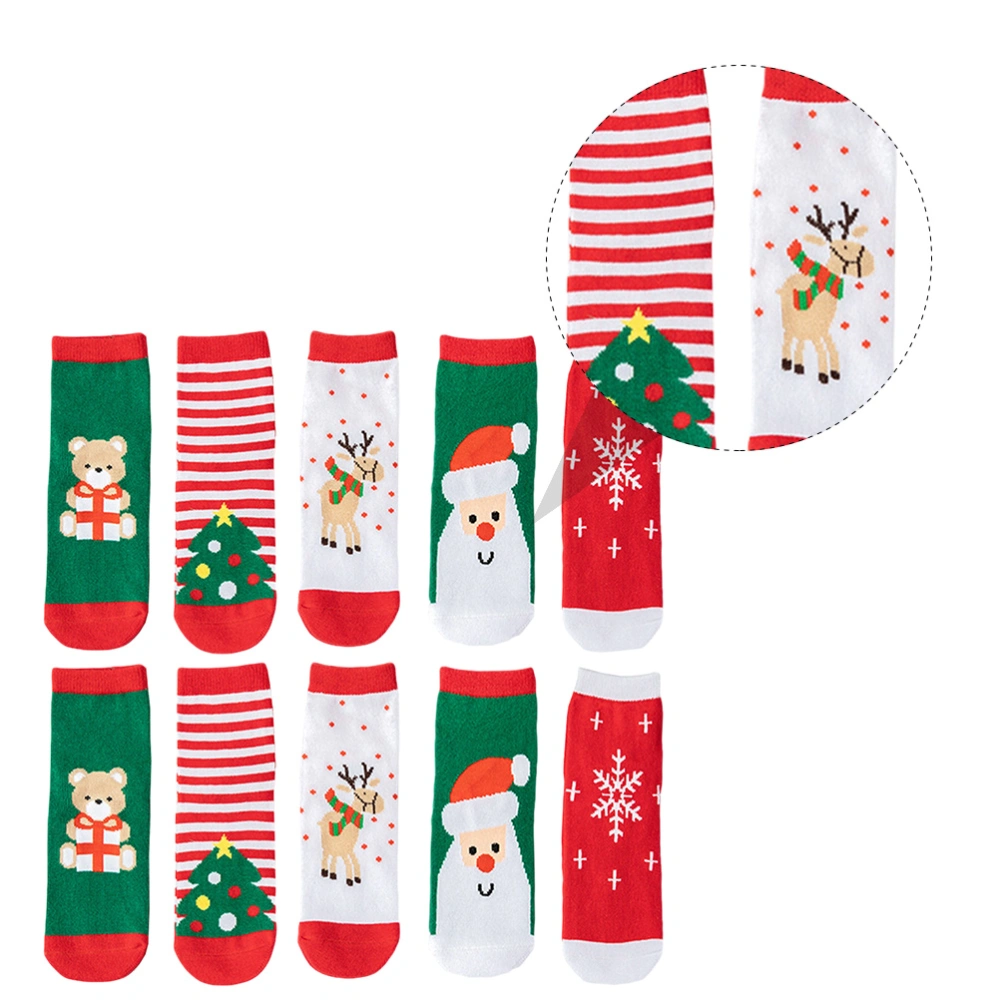 5 Pairs of Christmas Series Socks Lovely Medium Tube Socks Kids Cotton Socks