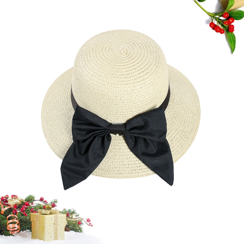 Outdoor Bowknot Sun Protection Multi-layer Wrinkle Sun Hat Fashion Stylish Casual Hat for Girls Women (Beige)