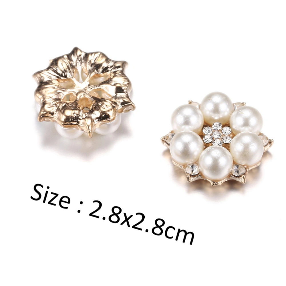 12pcs Handmade Pearl Embellishment Rhinestone Pearl Button Plating Alloy Floral DIY Accessories