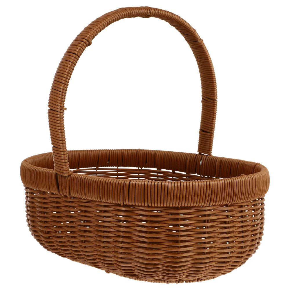 1Pc Rattan Woven Hand-held Basket Outdoor Picnic Basket Thicken Basket Brown