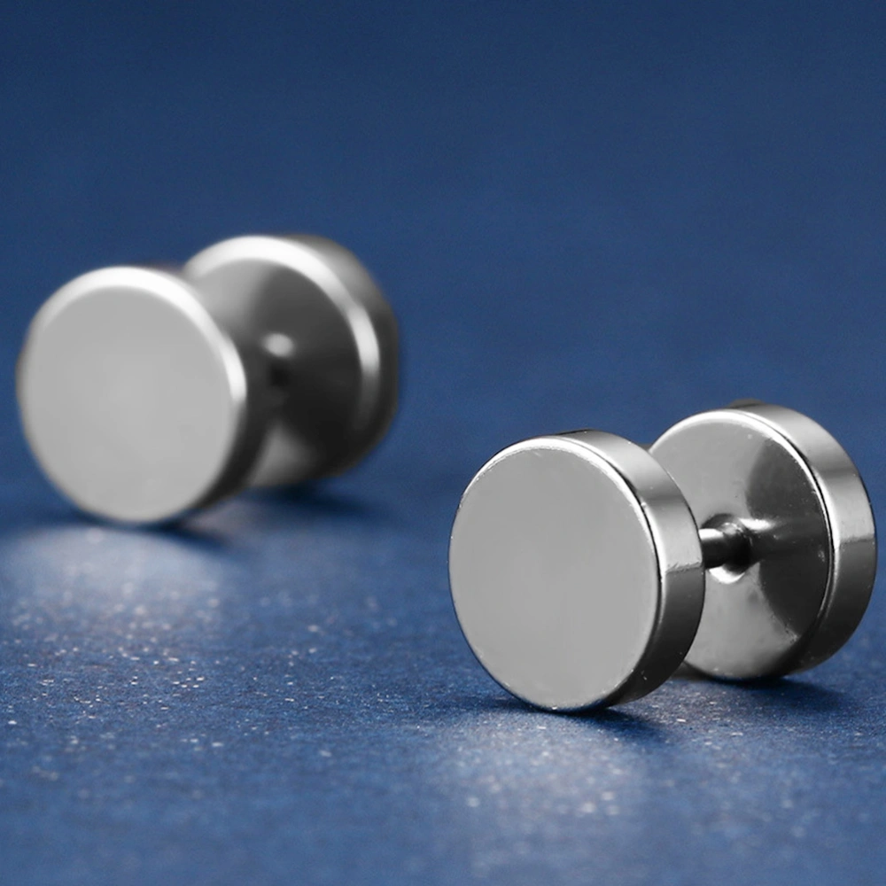 1 Pair of Men's Stainless Steel Round Dumbbell Earrings Ear Piercing Studs Fashion Clip On Earrings Jewelry for Men (Steel Color)