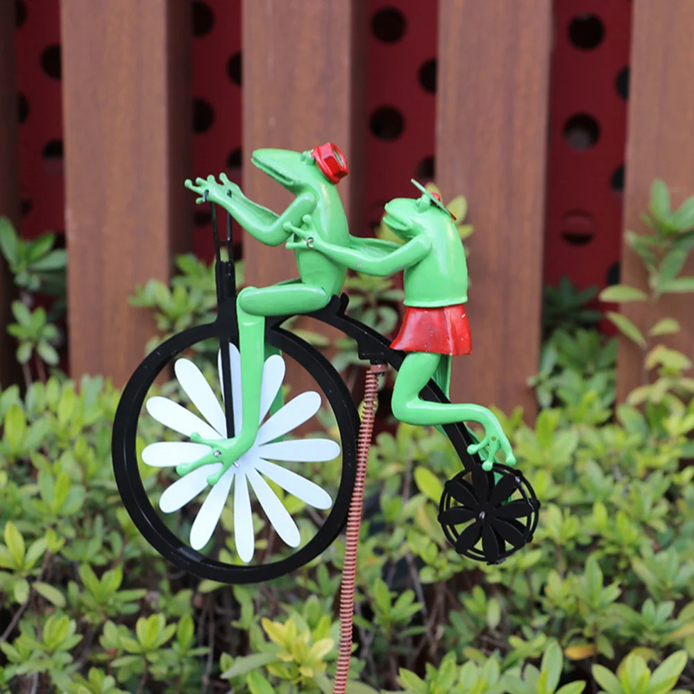 Windmill Decor Rotation Windmill Metal Lawn Pinwheel Garden Frog Riding Decor