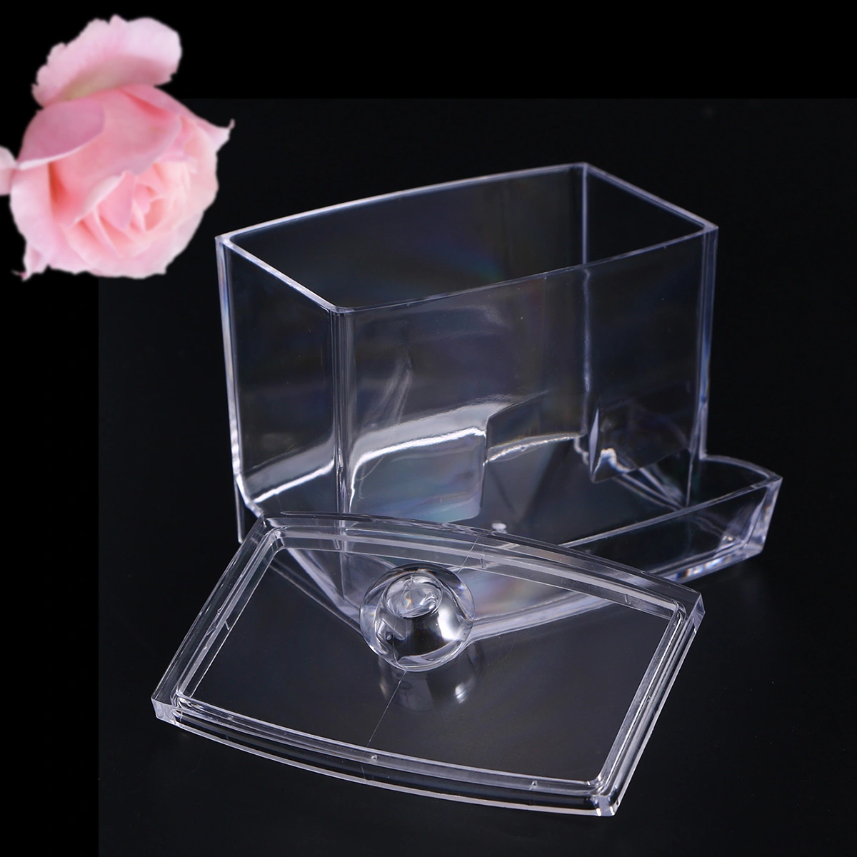 Cotton Swab Storage Dispenser Cotton Ball Swab Holder Cosmetics Makeup Storage Holder with Lid(Transparent)