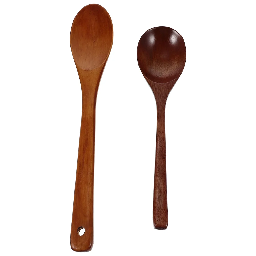 2Pcs Wood Food Spoon Salad Serving Spoon Soup Spoon Food Serving Spoon Stirring Spoon