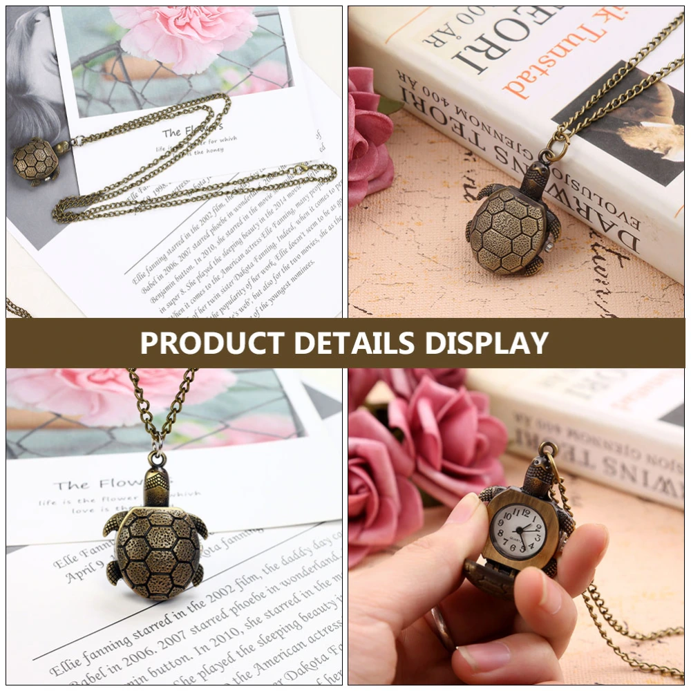 1pc Retro Pocket Watch Alloy Turtle Design Quartz Pocket Watch with Chain