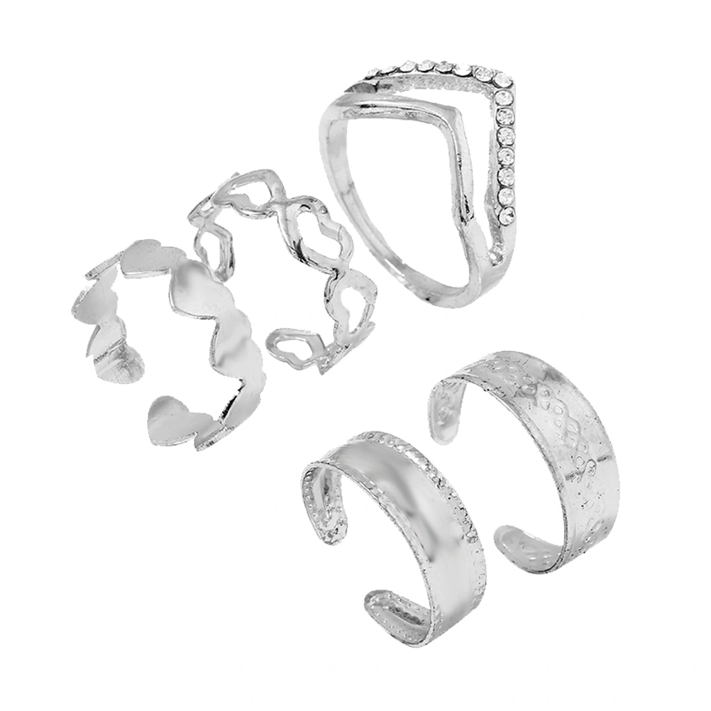 5pcs Fashion Ring Set Alloy Hollow Finger Rings Adjustable Open Rings Statement Jewelry (White)