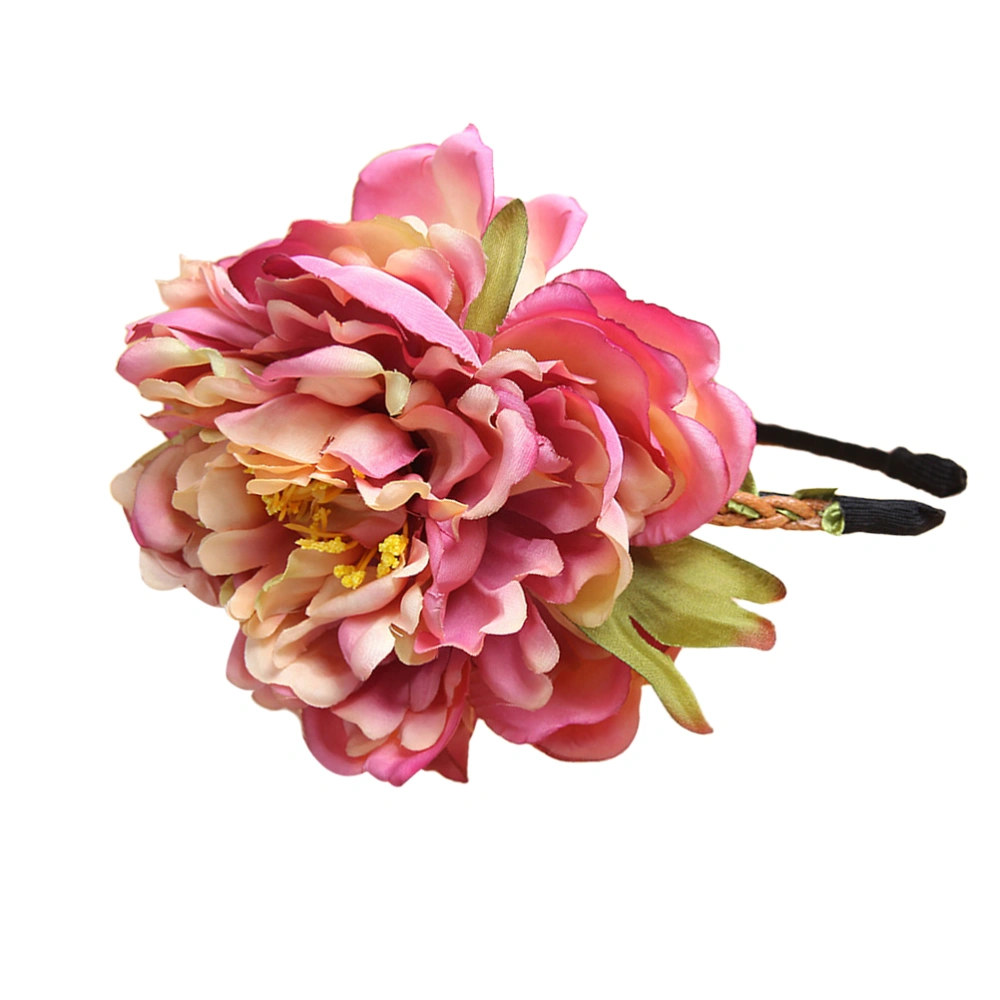 Bridal Headdress Simulation Peony Headwear Holiday Head Wedding Hair Bands Hair Accessory (Pink)