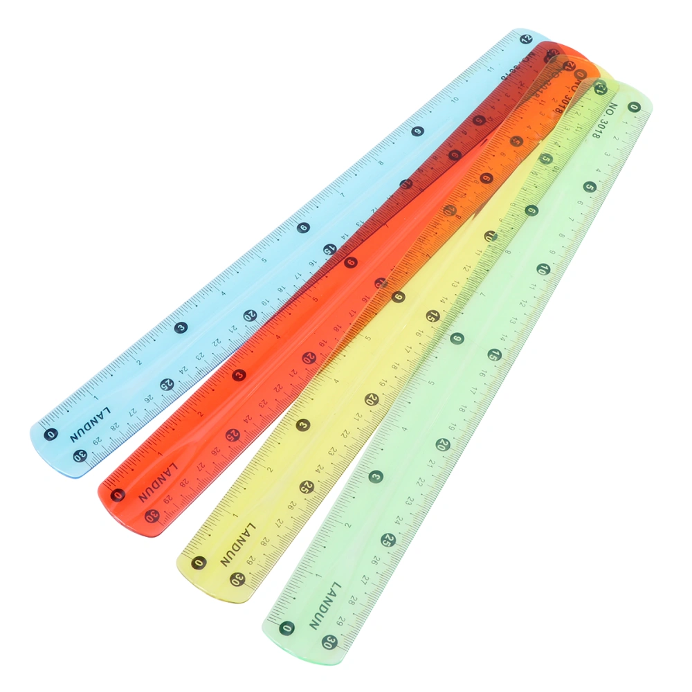 30PCS Flexible Clear PVC Rulers Plastic Measuring Tools Students Stationery for School Office - 30cm (Assorted Colors)