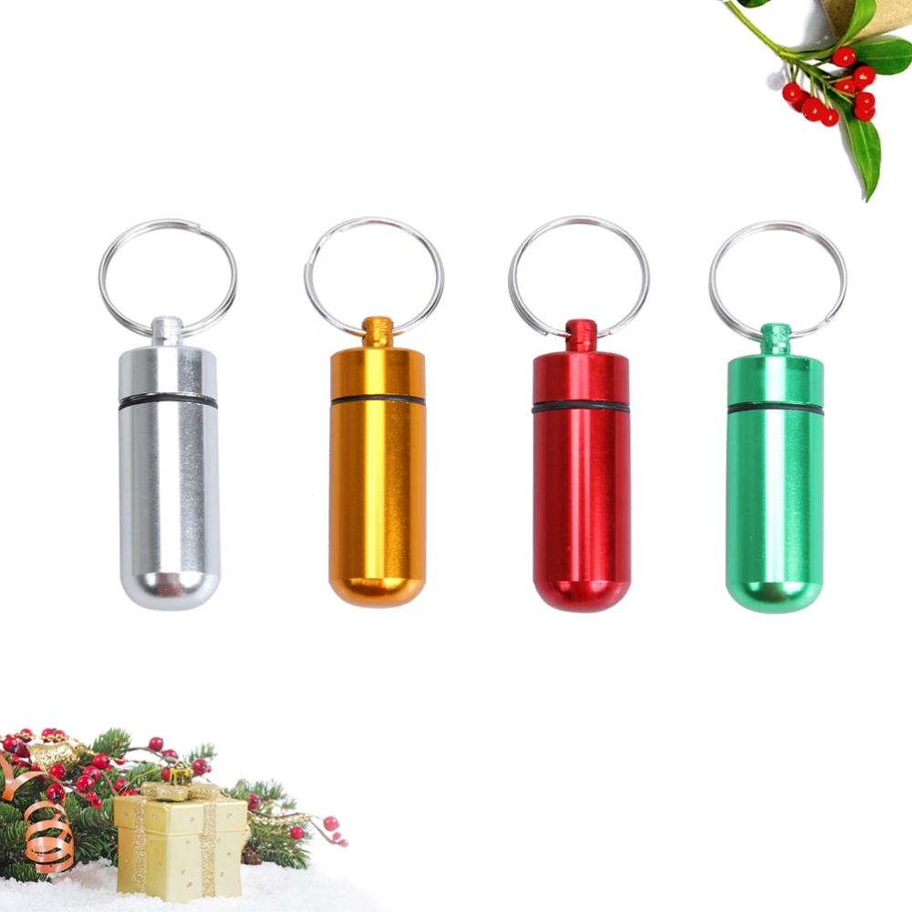 4pcs Mini Pill Holder Portable Aluminum Alloy Pill Boxes Waterproof Pill Case (Random Color)