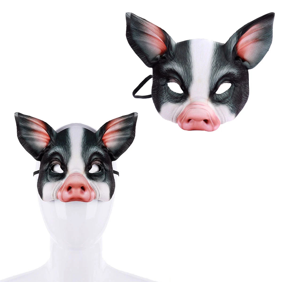 Half Face Animal Mask Pig Mask for Party Festival Halloween Masquerade Fancy Ball Cosplay (Black)