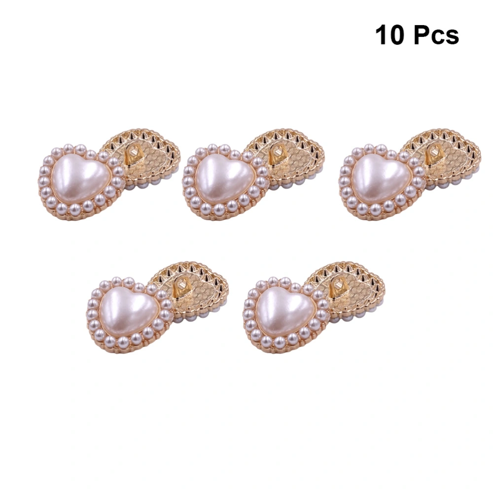 10pcs Heart Shaped Button Pearl Handcraft Tools Coat Clothes Button DIY Sewing Buttons for Decor Use (Beige)