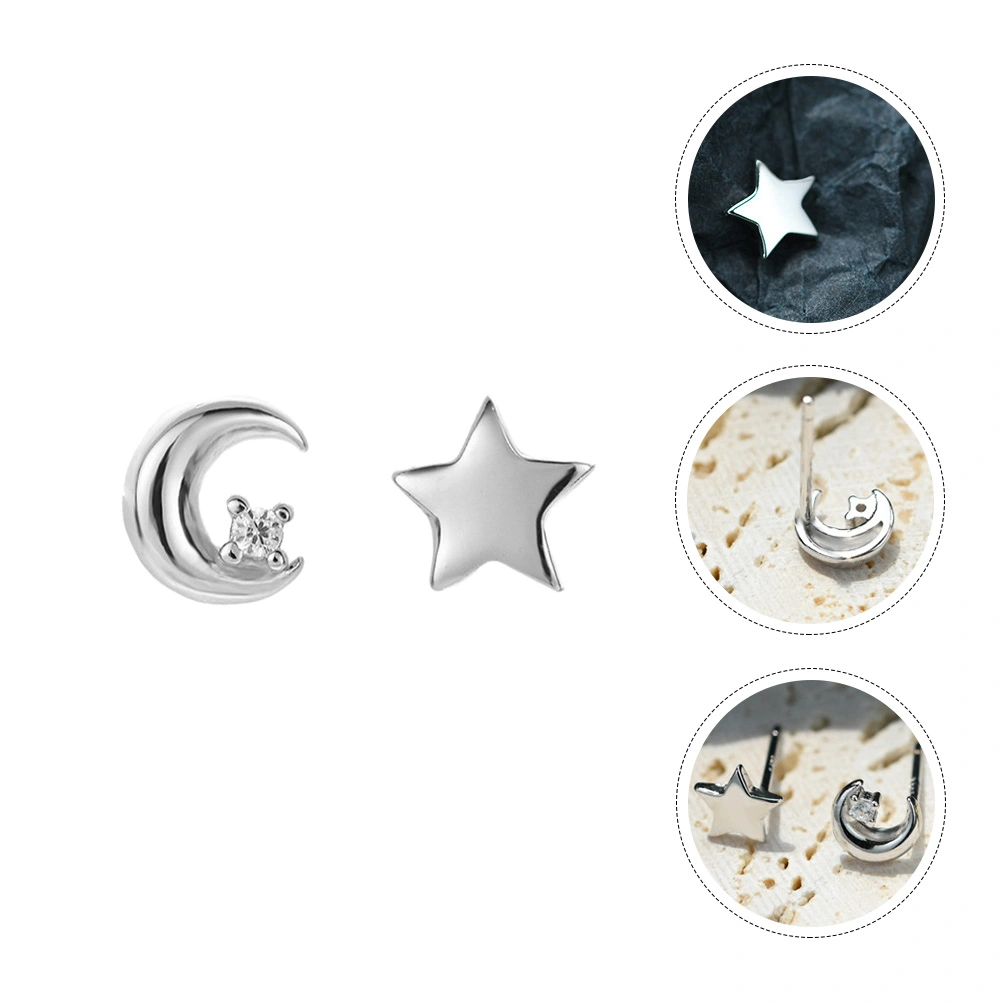 1 Pair Star Moon Eardrop Asymmetric Ear Decor Fashion Sliver Earring Ear Jewelry