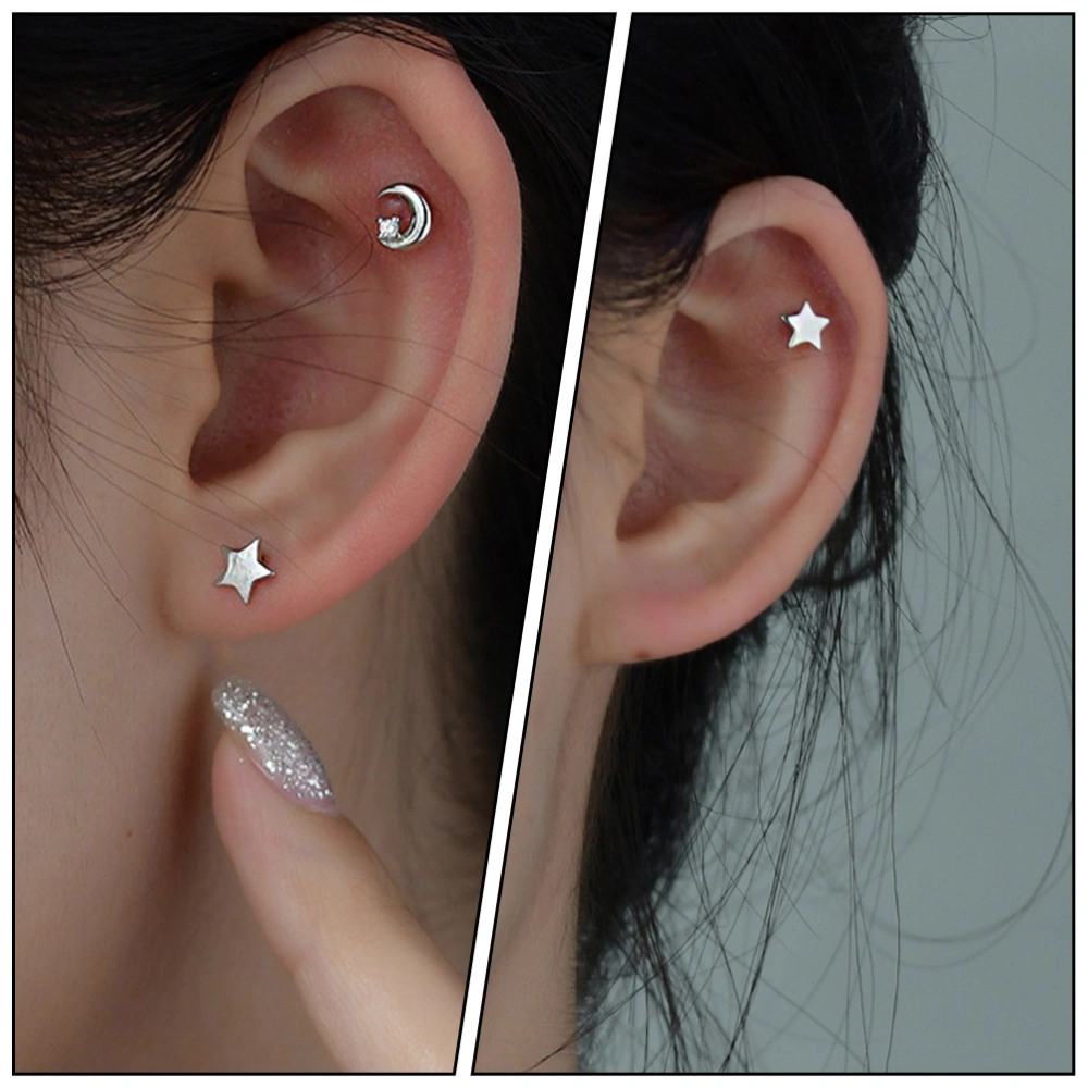 1 Pair Star Moon Eardrop Asymmetric Ear Decor Fashion Sliver Earring Ear Jewelry