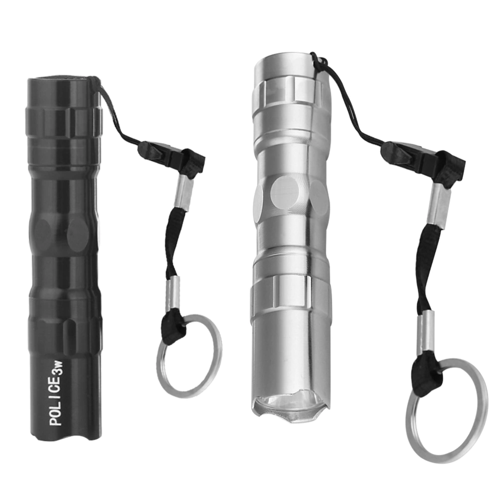 2 Pcs Aluminium Alloy LED Torch Portable Flashlight Wateproof Hard Light Torch Outdoor Small Ring Lanyard Torch Emergency Light Without Battery (Silver, Black)