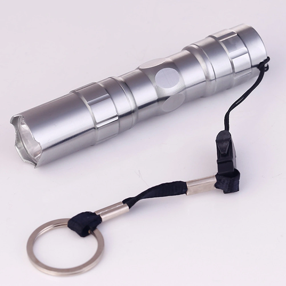 2 Pcs Aluminium Alloy LED Torch Portable Flashlight Wateproof Hard Light Torch Outdoor Small Ring Lanyard Torch Emergency Light Without Battery (Silver, Black)