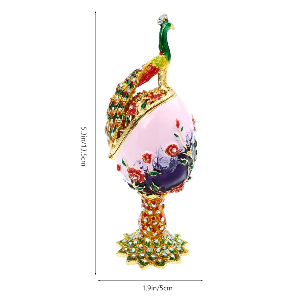 Rhinestone Peafowl Egg Jewelry Box Rhinestone Enamel Trinket Box Animal Ornament