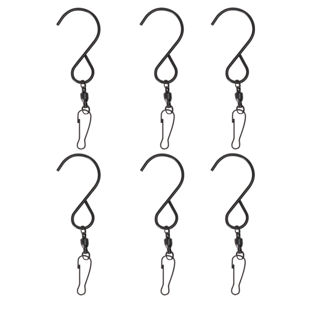 6PCS 360 Degrees Rotation Hooks Stainless Steel Bearing Hook for Wind Chime Flower Basket (Black)