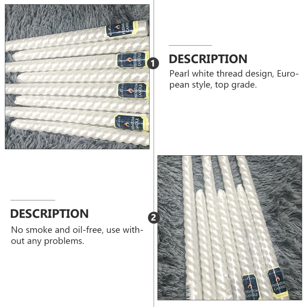 6pcs White Thread Wedding Candle European Smoke-free Candle Long Pole Candle