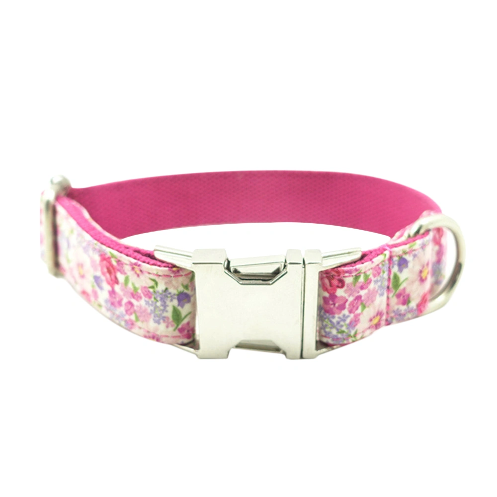 Printed Pet Collar Metal Button Pet Neck Ring Bite Resistance Pet Supplies for Dog Puppy (Pink Flower, Size L)