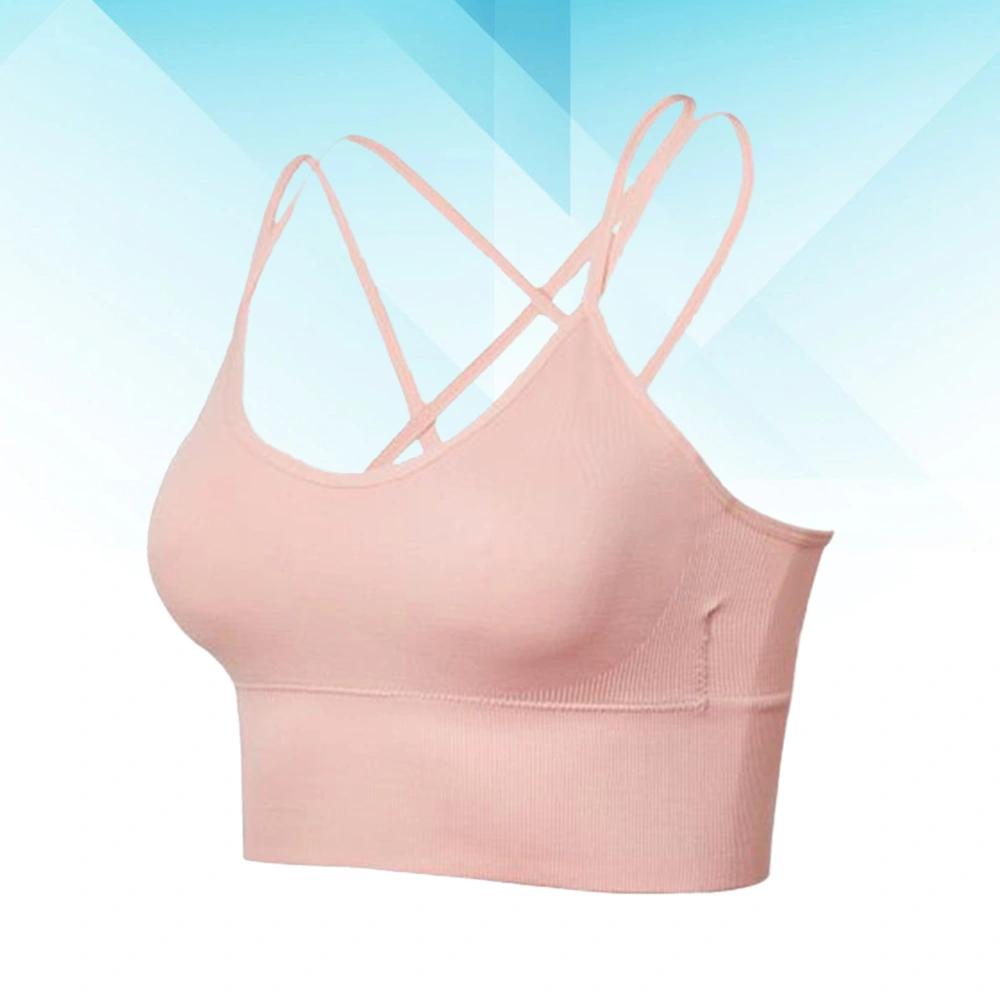 Women Bra Fitness Yoga Underwear Cross Beauty Back Bra Running Women Brassiere (Pale Pink Size XL)