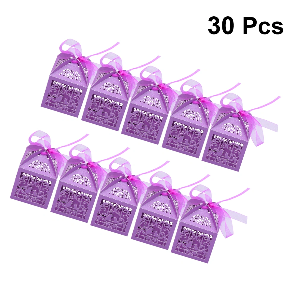 30pcs Hollow out Candy Storage Box Wedding Holiday Gift Box for Kids Family Guest (Purple)