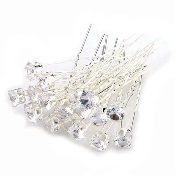 20pcs Delicate Women's Girls Wedding Bridal Bling Crystal Rhinestone U-Shaped Metal Hairpins Hair Clips (White)