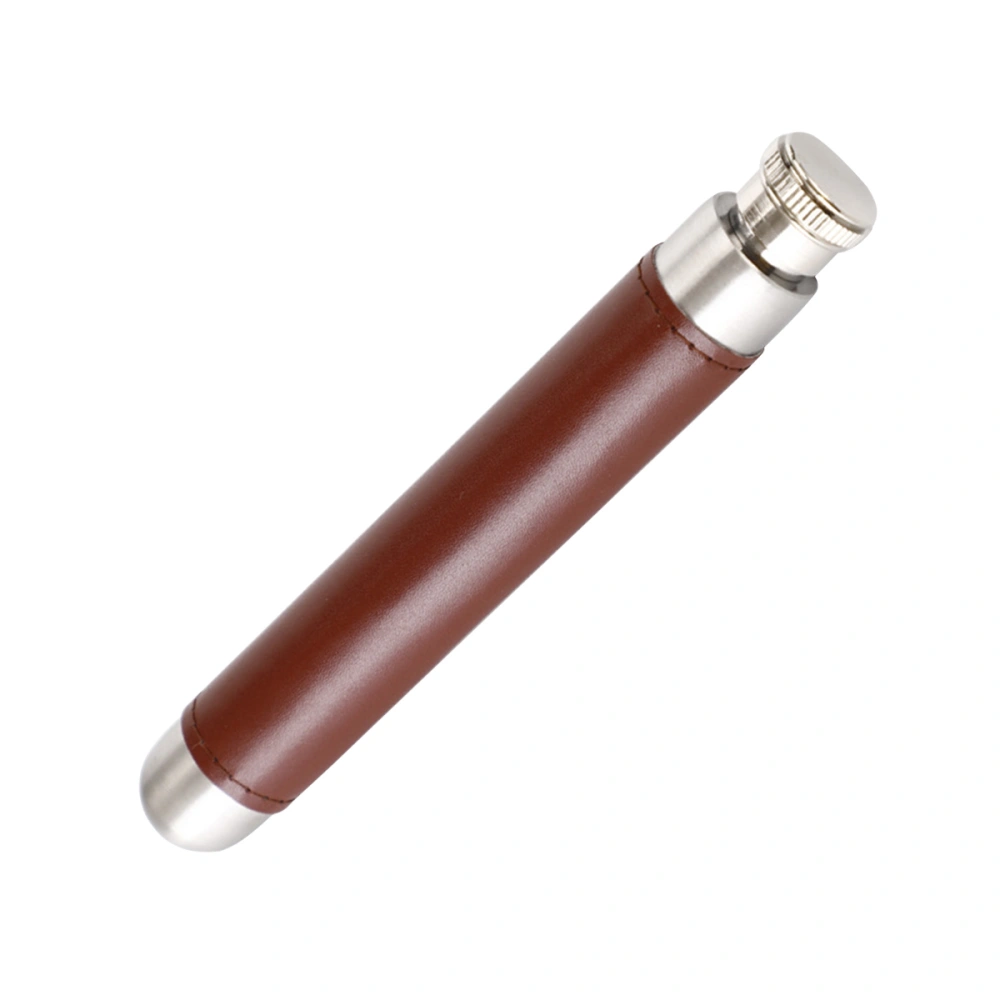 1pc 45ML Portable Wine Tube Stainless Steel Wine Pot Cup Tube Leather Cover (Brown + Silver)