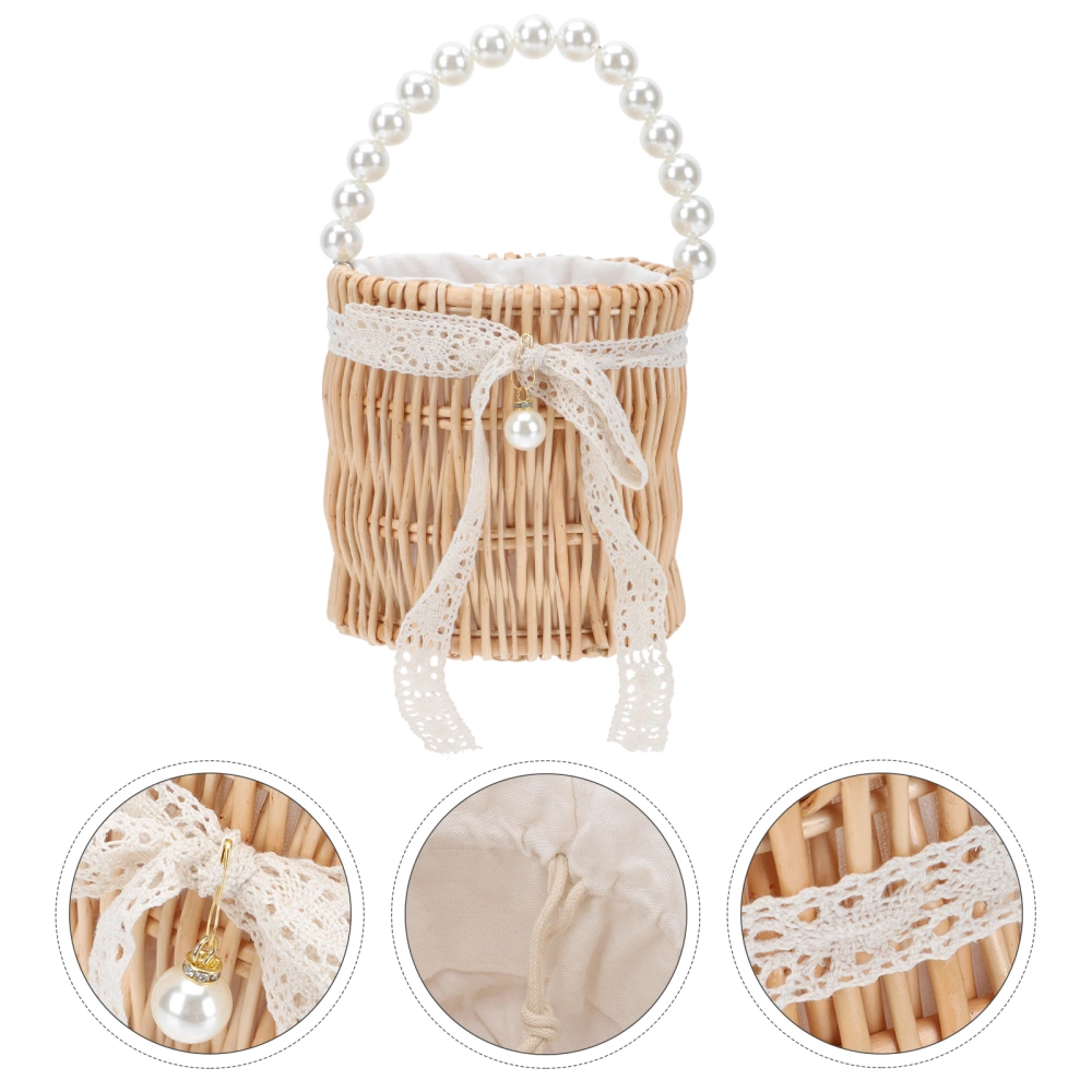 1pc Round Straw Woven Bag Lady Simple Shoulder Pouch Hand-woven Handbag