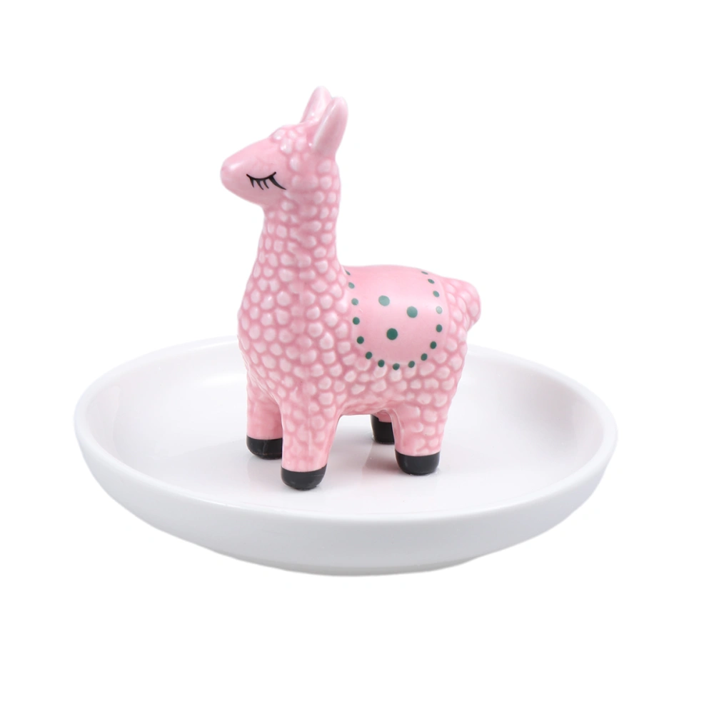 Ceramic Alpaca Trinket Tray Jewelry Dish Decorative Holder for Rings Bracelets Earrings (Pink Alpaca)